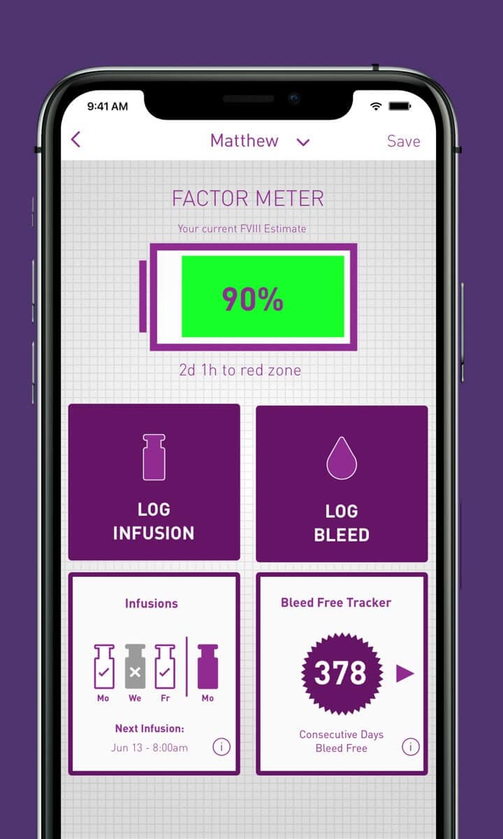 The myPKFiT® for ADVATE® [Antihemophilic Factor (Recombinant)] mobile app can help your patients stay engaged with their treatment plan.